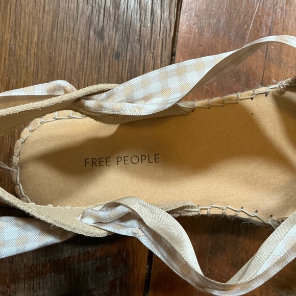 Free People Go For Gingham Wrap Sandals Natural Espadrille Tie Up Shoes Women’s - Picture 8 of 12